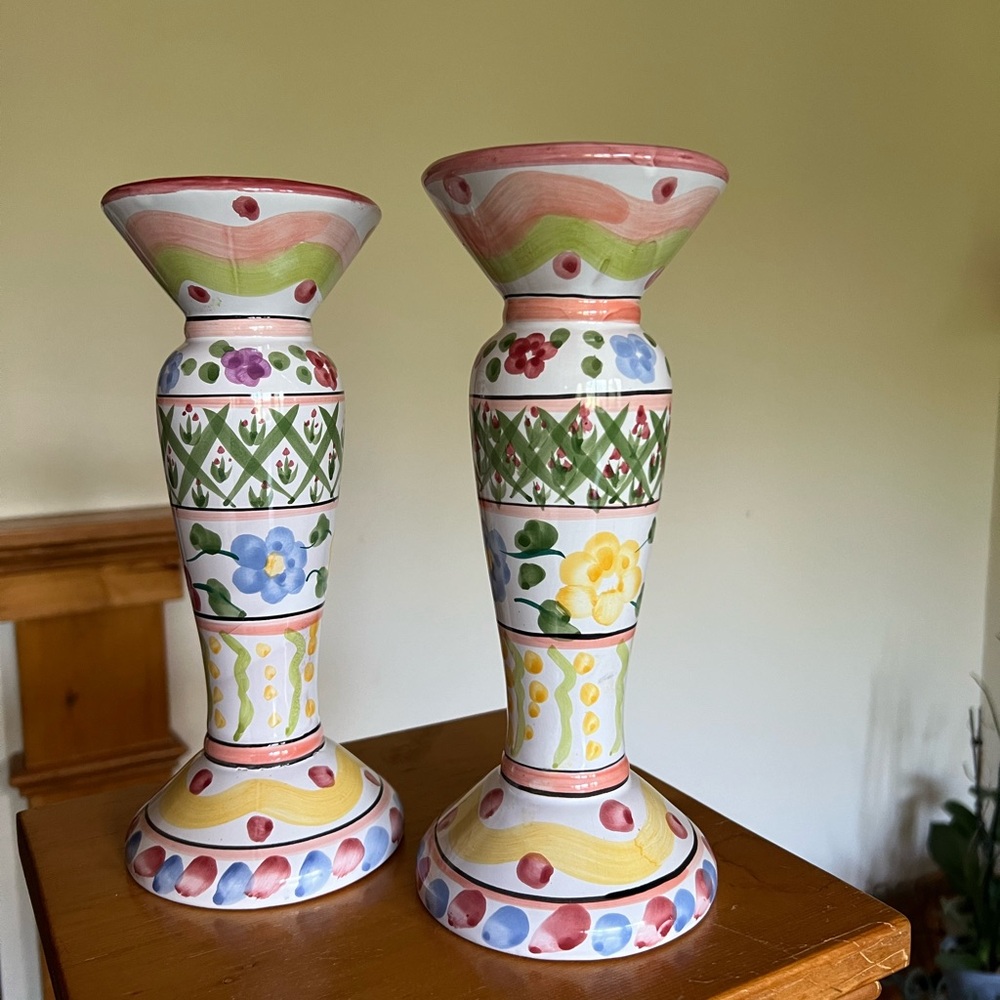 Pair MacKenzie Childs like Candle holders